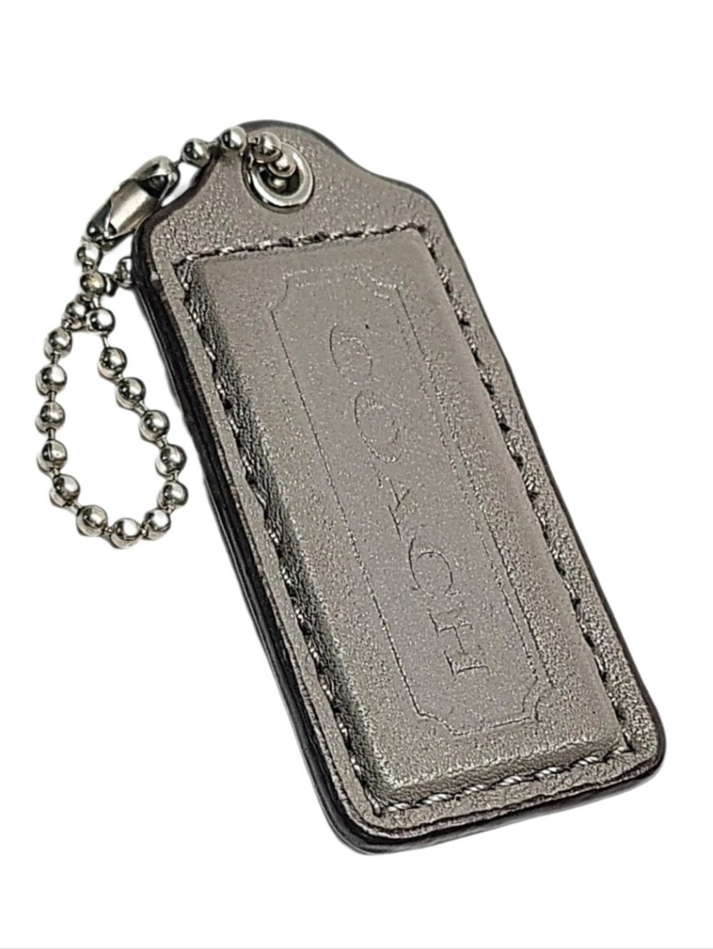 🩶 2.25" Coach Heather Grey Matte Leather Hangtag Bag Fob Keychain Purse Charm